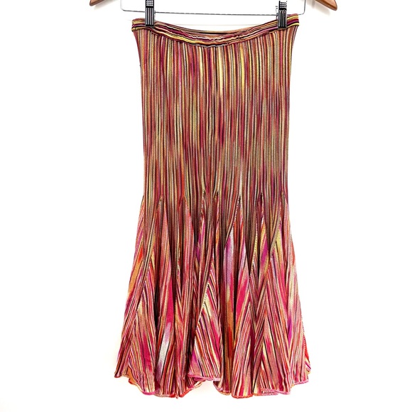 Missoni Striped Knit Multicolor Knee Length Lined Stretch Skirt EU38 US2 Crochet - Picture 2 of 7